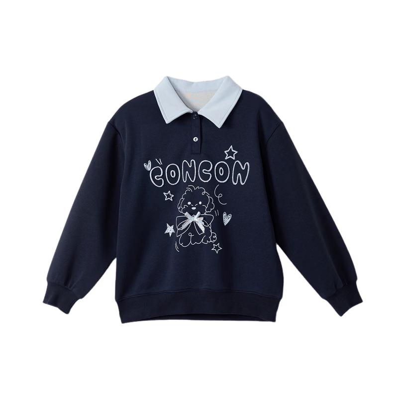 Deesha Girls' Colorblock Polo Sweatshirt with Cute Pet Graphic