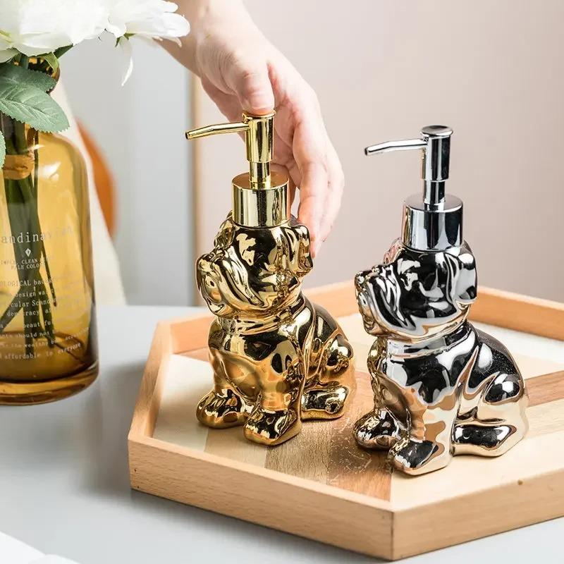 Ceramic Soap Dispenser Dog Shape Portable Hand Sanitizer Lotion Bottle Home Bathroom Shampoo Shower Gel Bottles Home Accessories