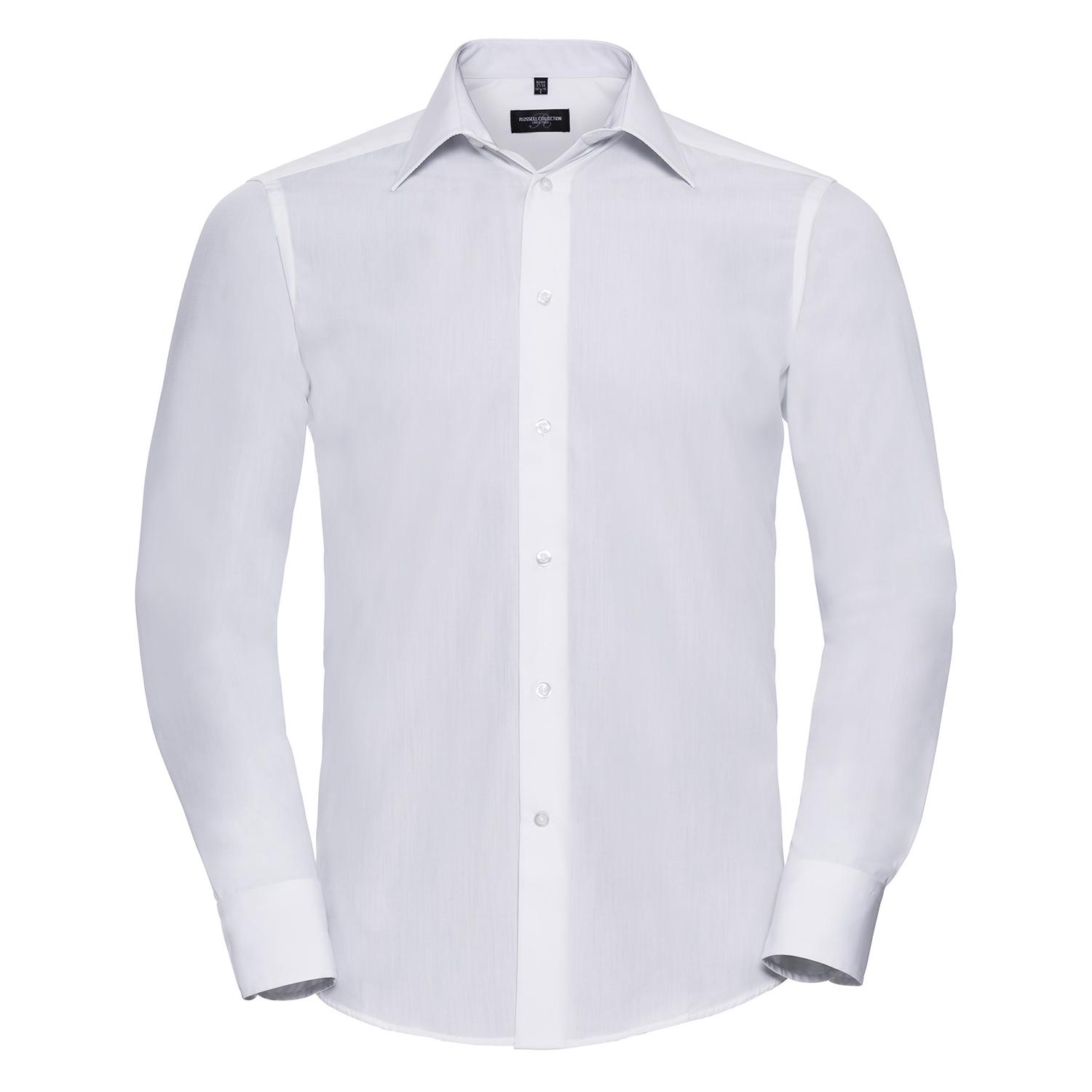 Russell Collection Camicia da uomo a maniche lunghe sartoriale in popeline di facile manutenzione XL bianco