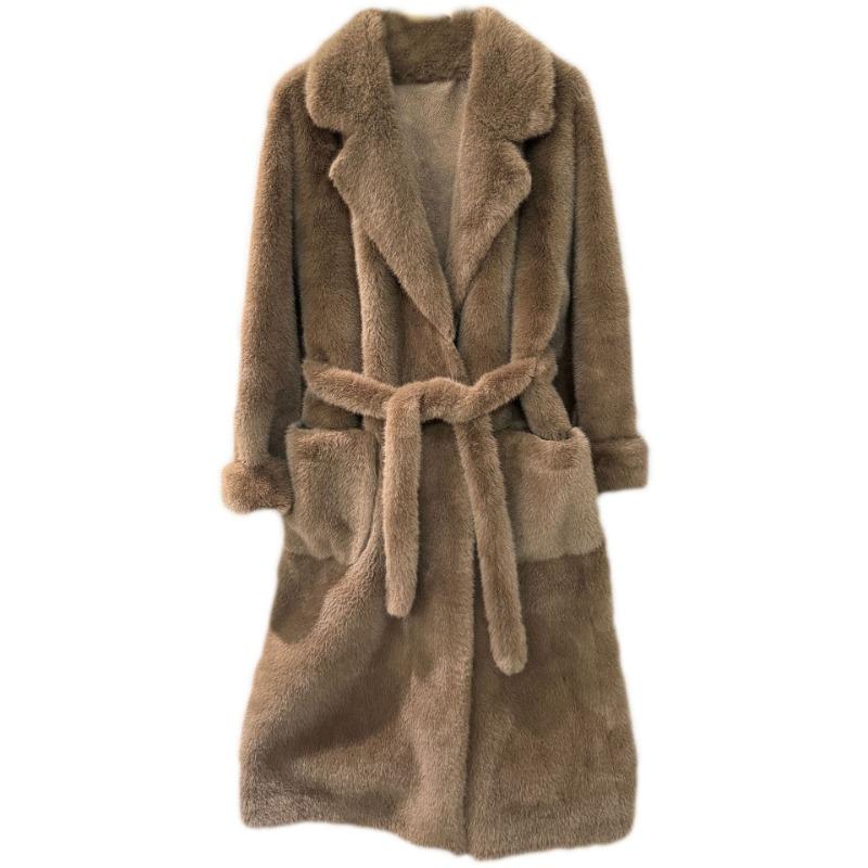 New European Mink Eco-friendly Fur Coat, Imitation Fur Mid-length Imitation Mink Fur Bathrobe Style Coat for Women
