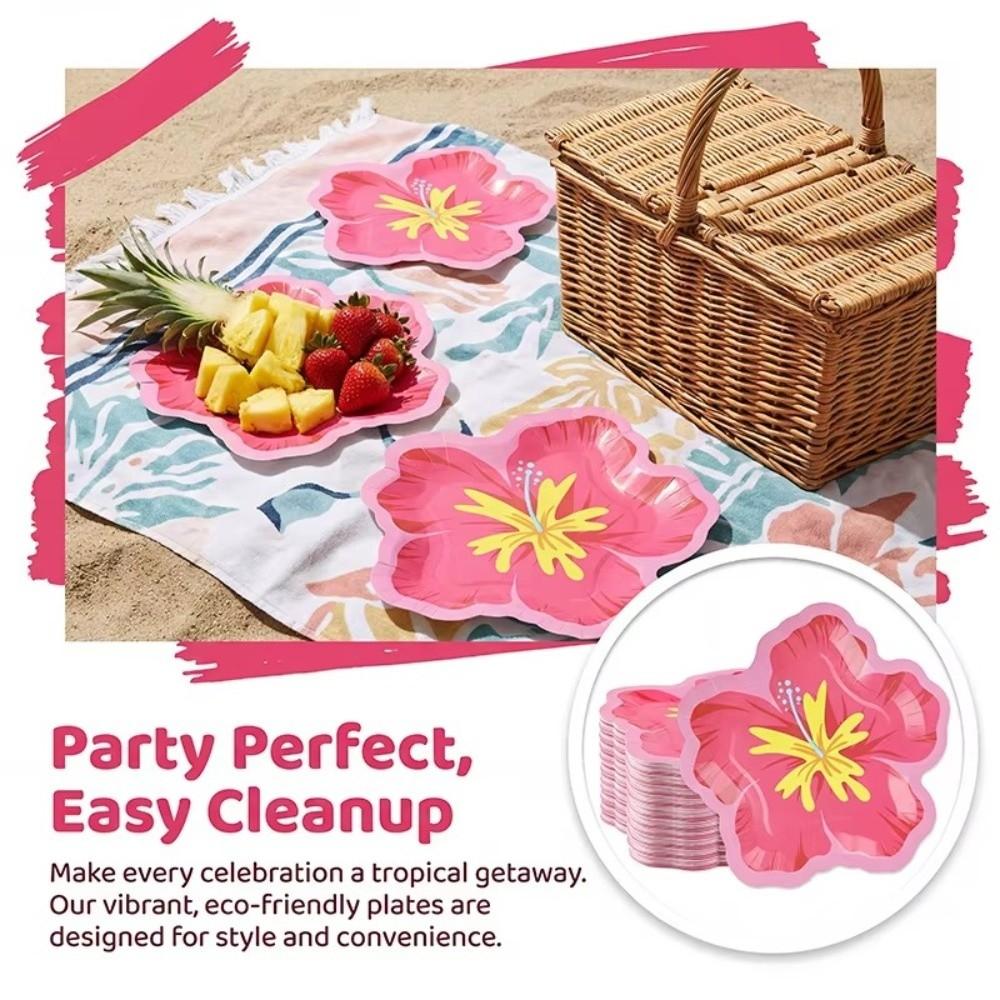 10Pcs Hibiscus Flower Pattern Hibiscus Paper Plates Paper Party Plates Single Use