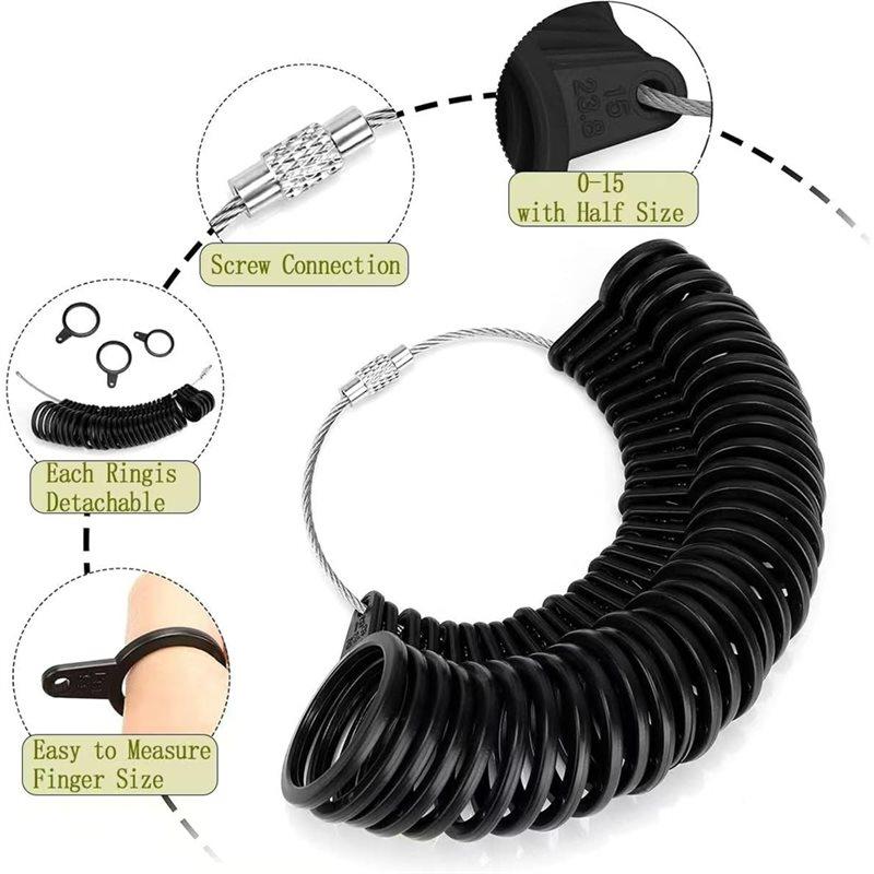 A60zring Gauge Set 12-Piece Rubber Jeweler' S Metal Finger Sizing Stick Wire Wrapping Toolmay