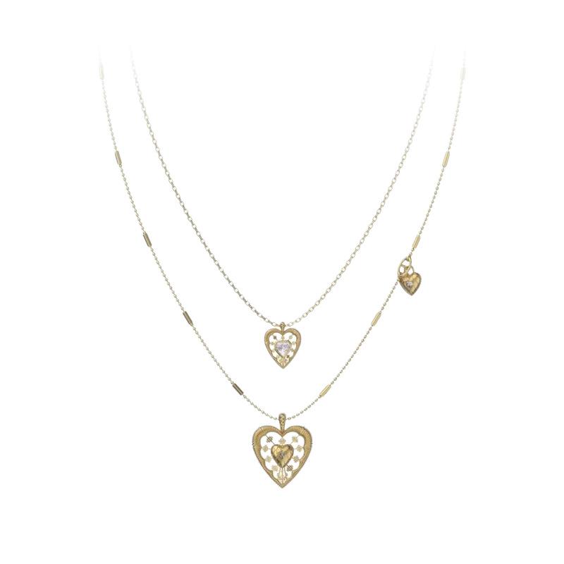 Gold necklace female French retro exquisite niche design stacked wearing love collarbone chain commuting versatile