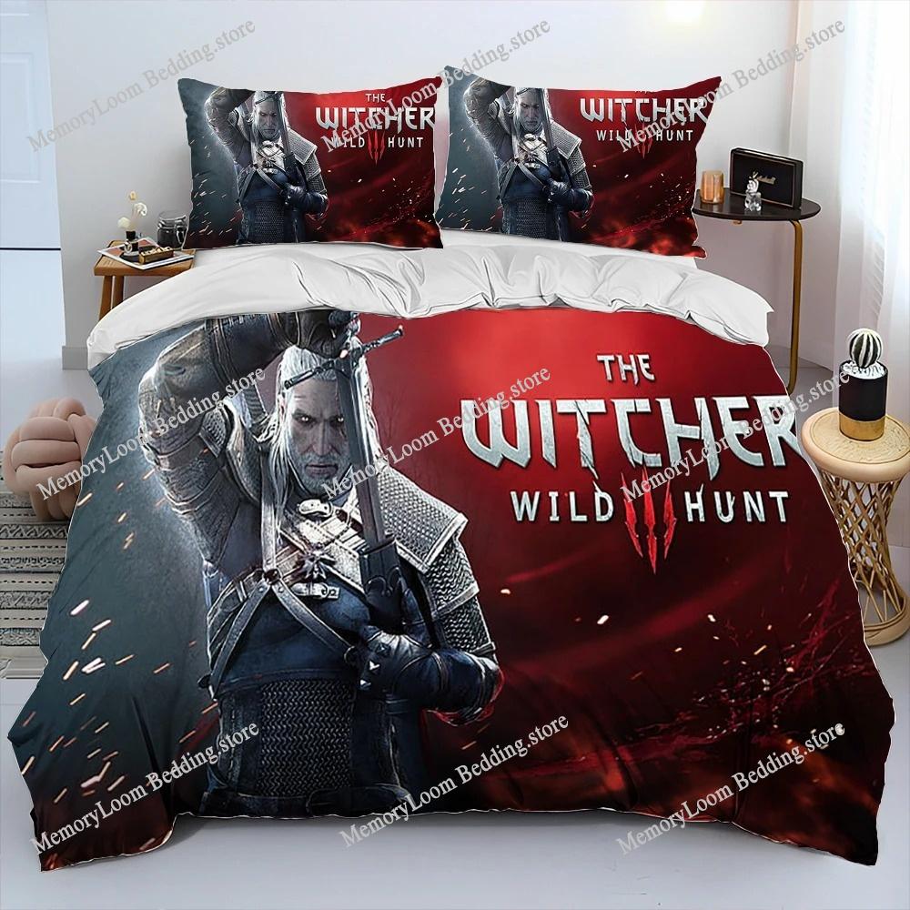 3D The W-Witcher Jogo Gamer Desenho Animado Colcha Conjunto de Roupa de Cama, Capa de Edredom Conjunto de Cama Capa de Colcha Fronha, Conjunto de Roupa de Cama Tamanho King Queen