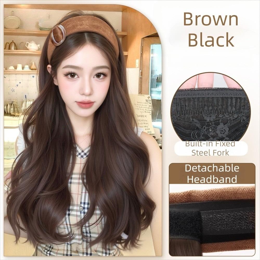 Hair Hoop Half Headband Wig Korean Style Long Wavy Curly Hair Synthetic Velvet Headband Wigs  Women