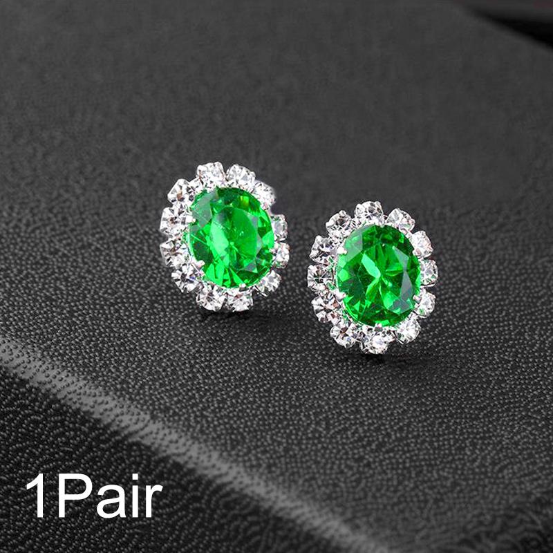 1Pair Oval Shiny Zircon Crystal Charm Women Colorful Alloy/Plastic Jewelry Stud Earrings