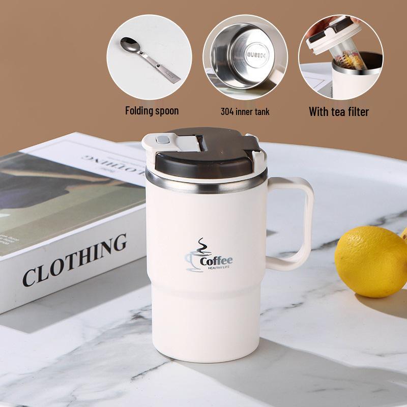 Stainless Steel Mug with Lid & Spoon - Perfect for Coffee, Tea, or Travel