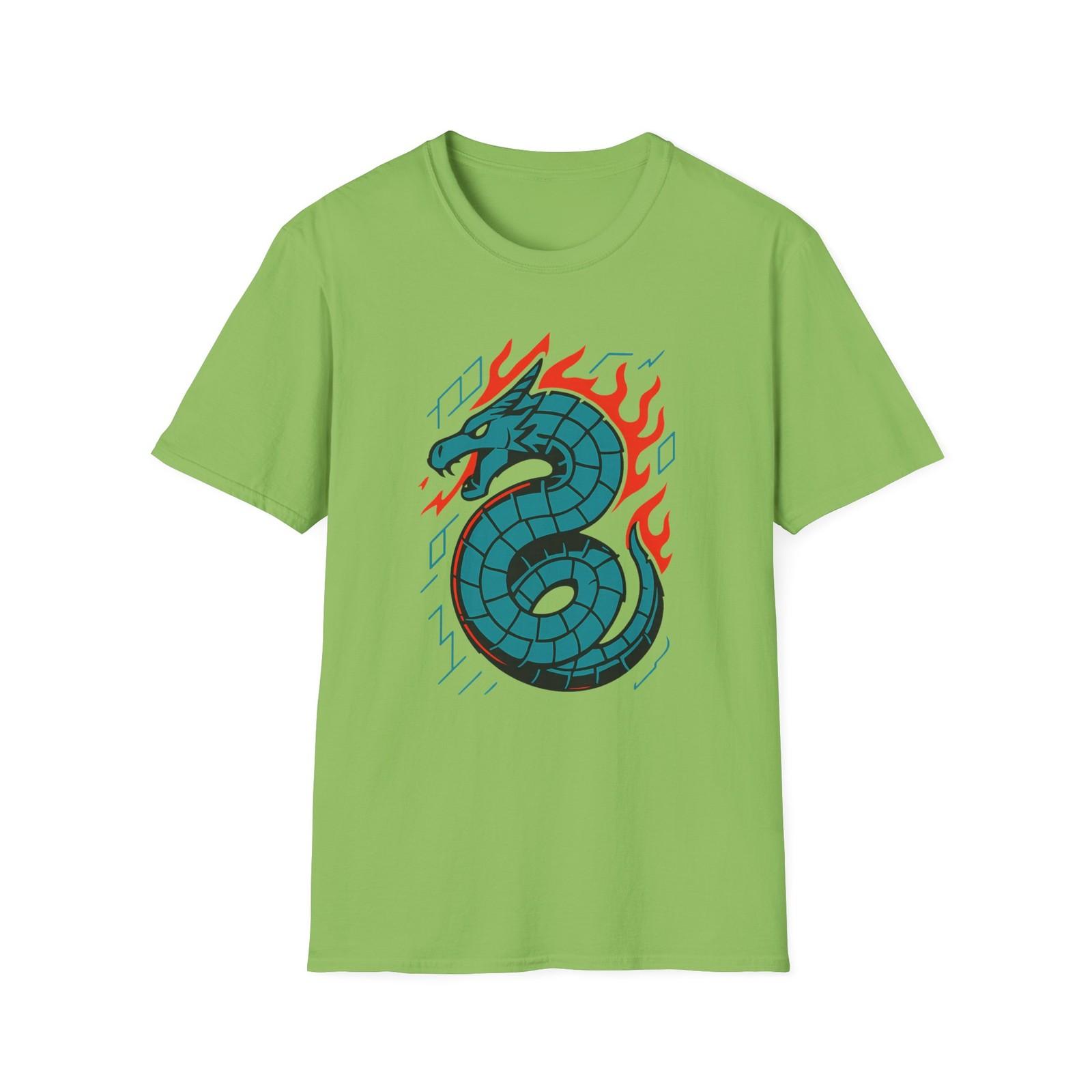 Unisex Softstyle T-Shirt Mens Womens Tees Top Glowing Cyber Dragon Red-Eyed Coil Flame Burst Tee 3XL