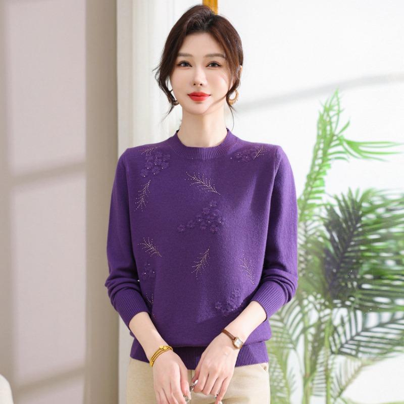 Winter warm knitted sweater, middle-aged and elderly clothes, autumn and winter new top, middle-aged mother sweater women's clothing