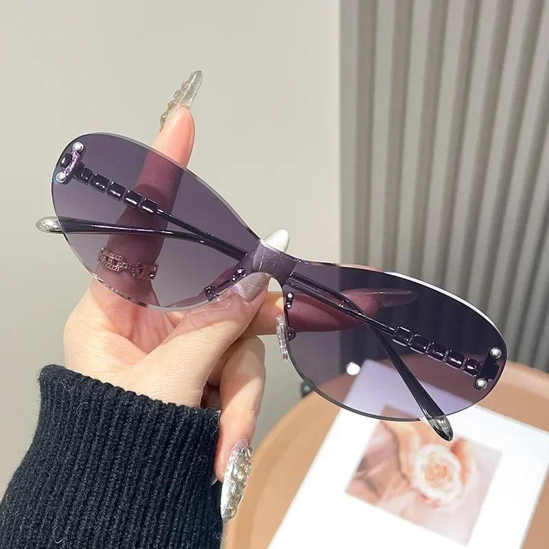 Rimless Sunglasses With Thick Lenses Women High End Luxury Uv Protection Outdoor Travel Beach Shades Eyeglasses Protect Eyes