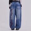 Unisex Y2K American Embroidery Baggy Jeans High Street Women Vintage Hip Hop Casual Joker Couple Wide-leg Denim Pants