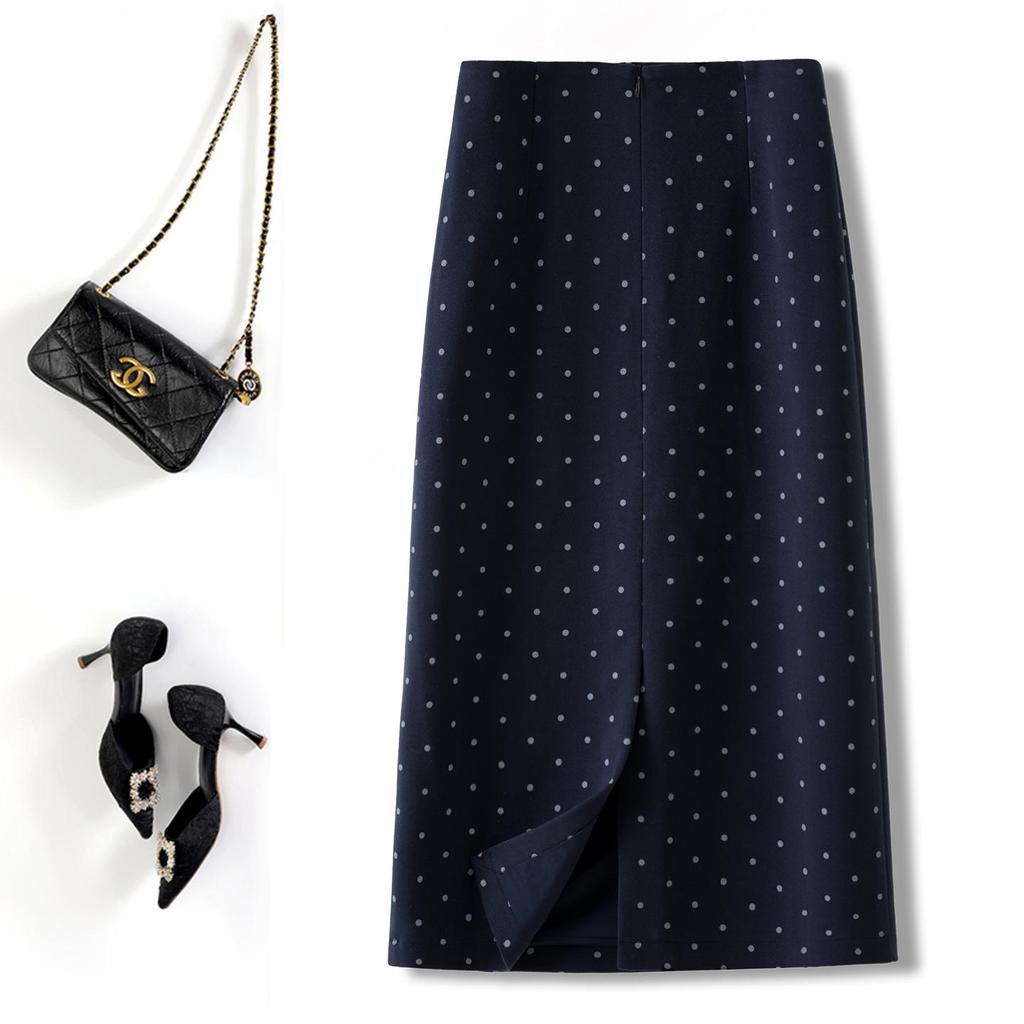 Polka Dot Woolen Mid-Length A-Line Pencil Skirt - Autumn Winter 2025 Collection
