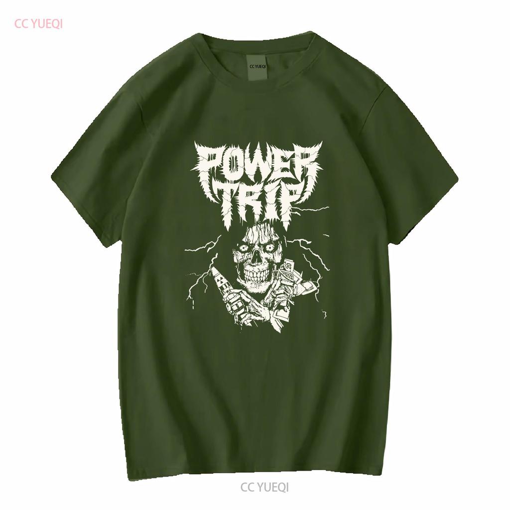 Retro Power Trip Band T-Shirt Schwarz Kurzarm S bis 5XL TA3553 Langarm Vintage Gewaschen Grafik Lässig Stilvoll Bequem