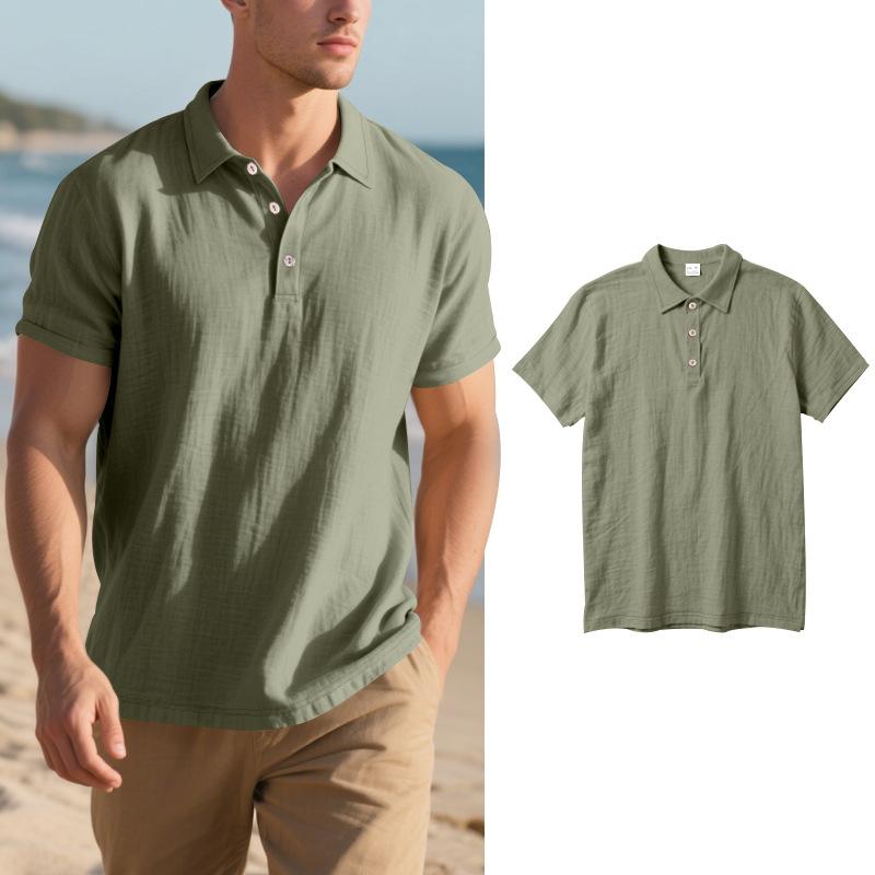 Men's Short-sleeved Linen Loose Casual Lapel POLO Shirt Men's T-shirt