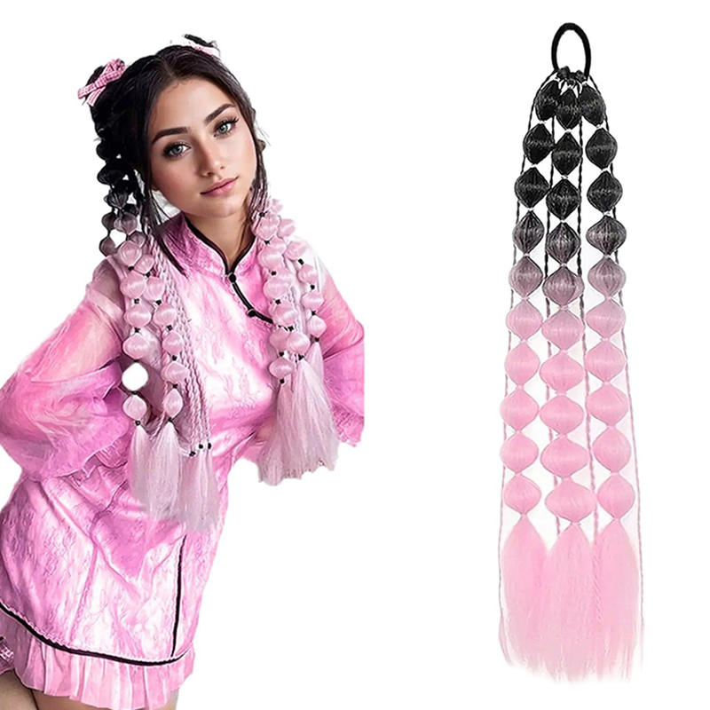 Lantern Bubble Twisted Braid Wig Fashion Female Street Style Long Hand Braided Ponytail Wig