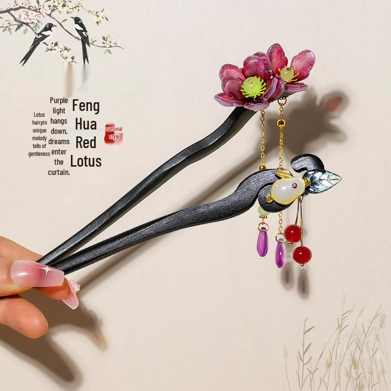 Elegant Wooden Chinese Tassel Hairpin for Hanfu | Women's Ancient Costume Hair Bun Accessory & Styling Ornament Gift.