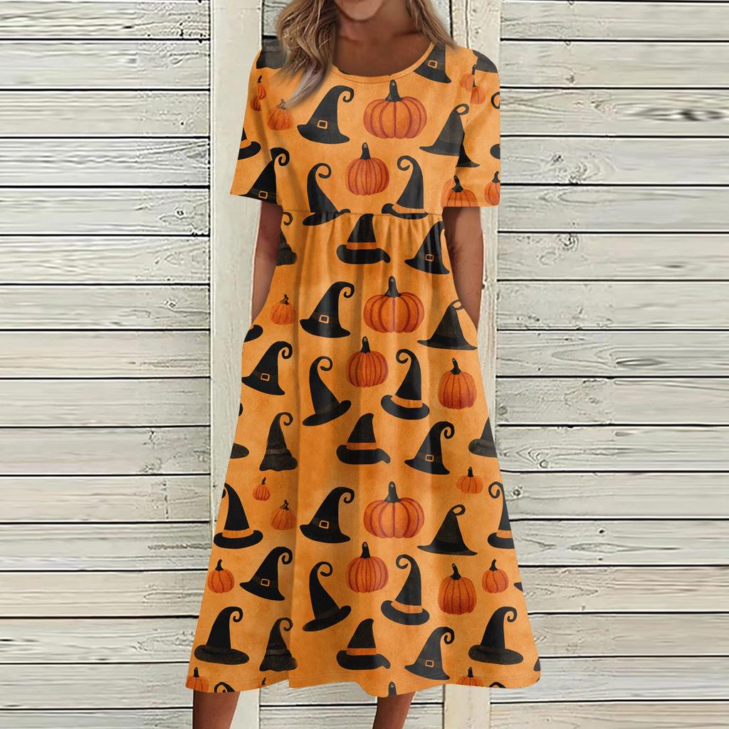 Summer Dress For Women Casual Printed Short-Sleeve Beach Swing Dress