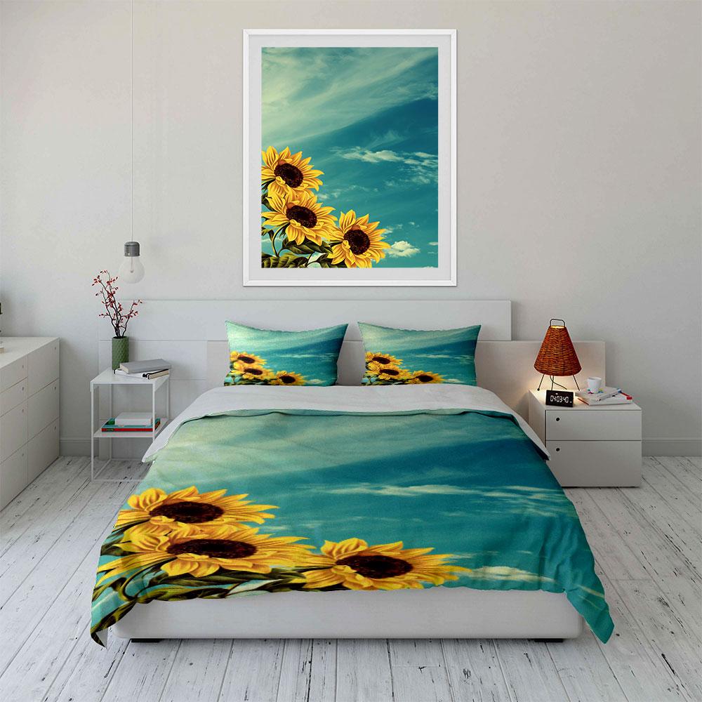 Sunflowers with blue sky. Bedding sets Duvet cover sets Duvet covers Pillowcases(1*Duvet Cover 2*Pillowcases without duvet insert)