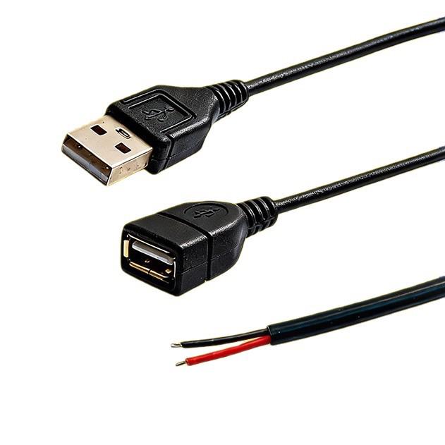 USB Male To Female Extension Cable for LED Strip/Fan, Power & Charging, Two-Core Single Head Bare Wire