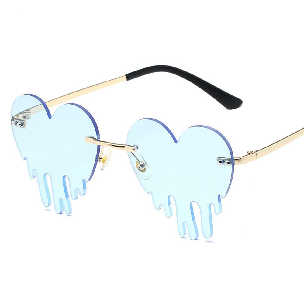 Colorful Ocean Creative Unique Luxury Heart Women Sun Glasses Rimless Sunglasses Tear Shape