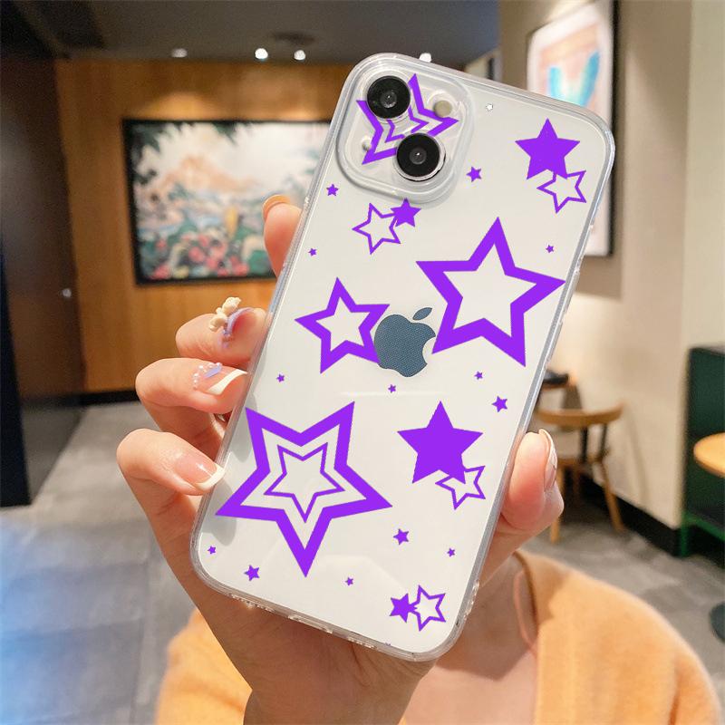 For iPhone 15 16 14 13 12 mini 11 Pro Max XS X XR SE 7 8 Plus Silicone Clear Cover Style Stars Pattern Luxury Phone Case