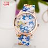 Fashion Geneva Silicone Watch Floral Print Quartz Wristwatch Women