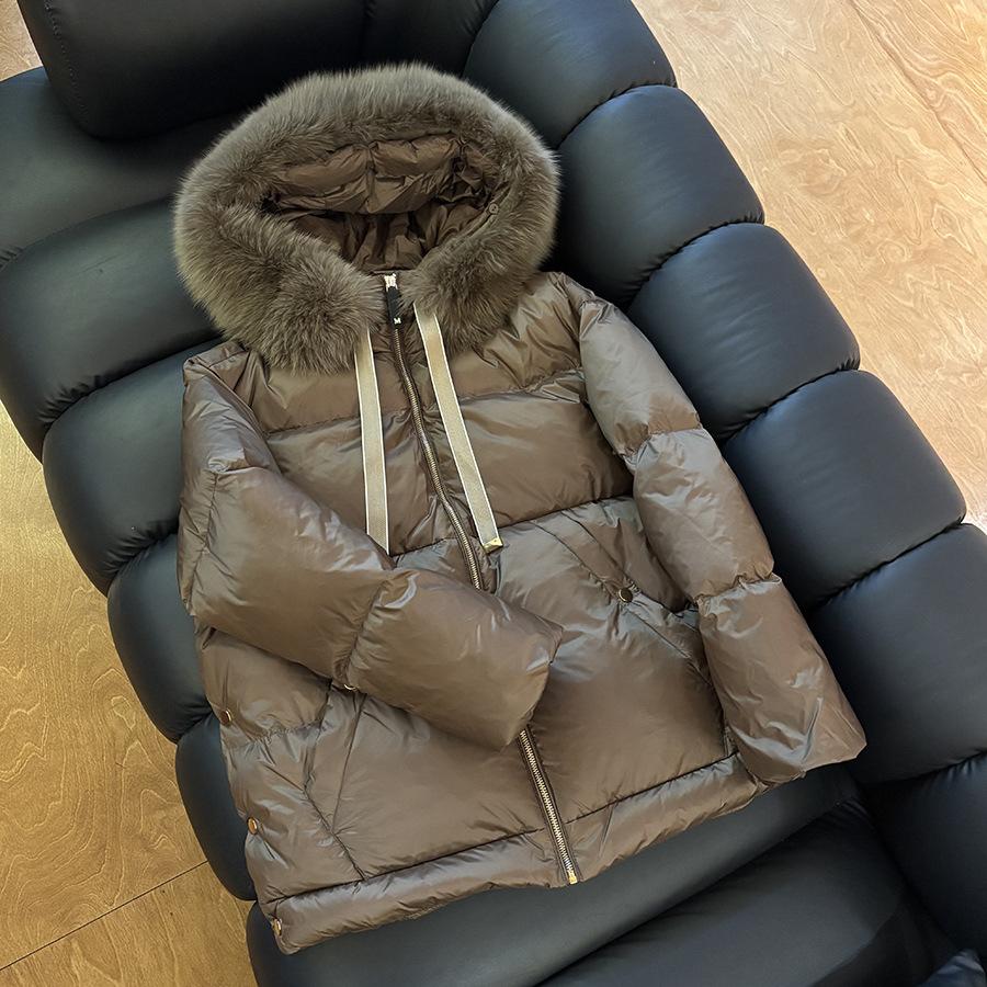 Autumn and Winter Fox Hair Big Fur Collar Warm White Duck Down Hooded Down Jacket Women's Winter Clothing European and American Style