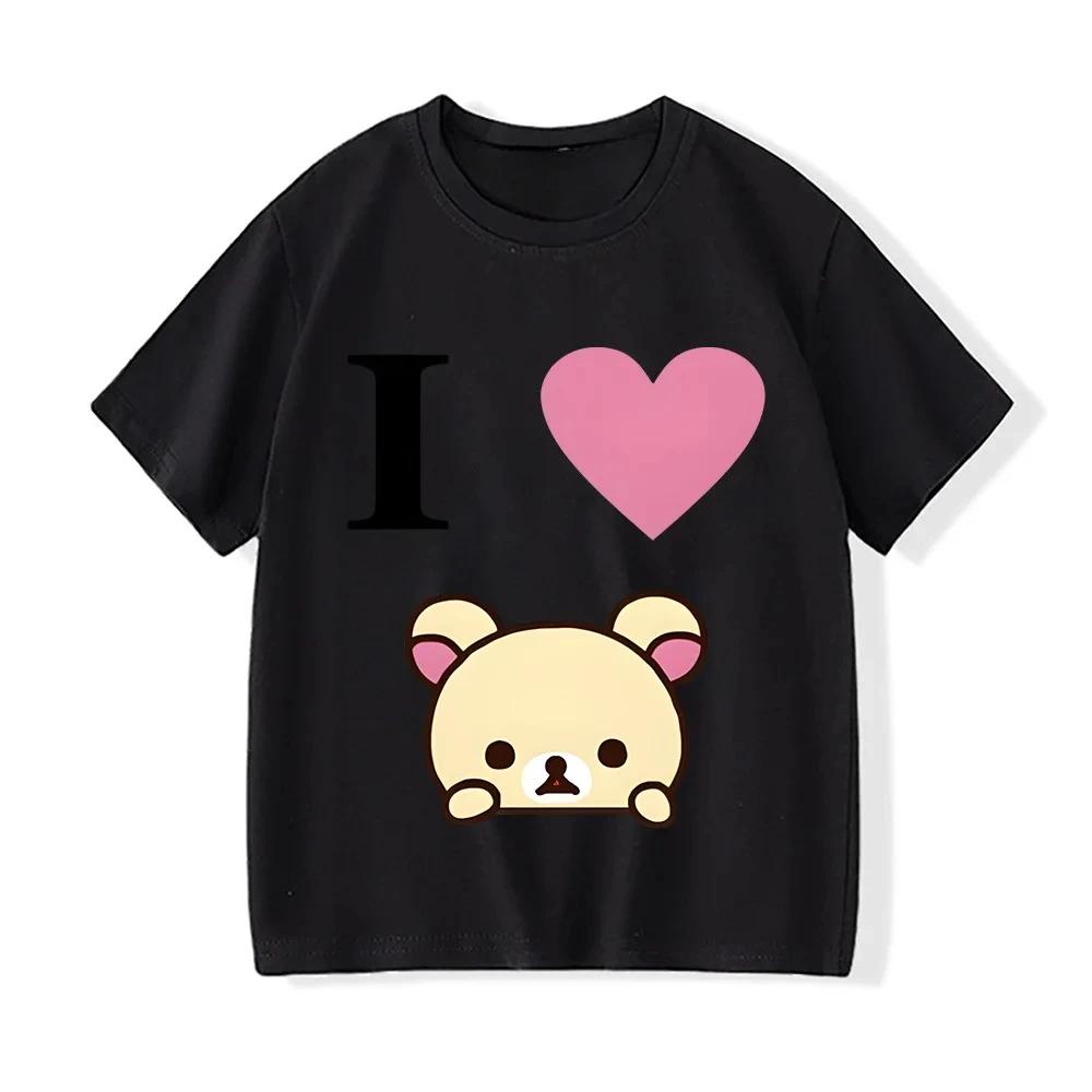 L Love Rilakkuma Painting T-shirt Girls Clothing Cartoon Short Sleeves Sports Fashion Streetwear Manga/Comic Tee-shirt