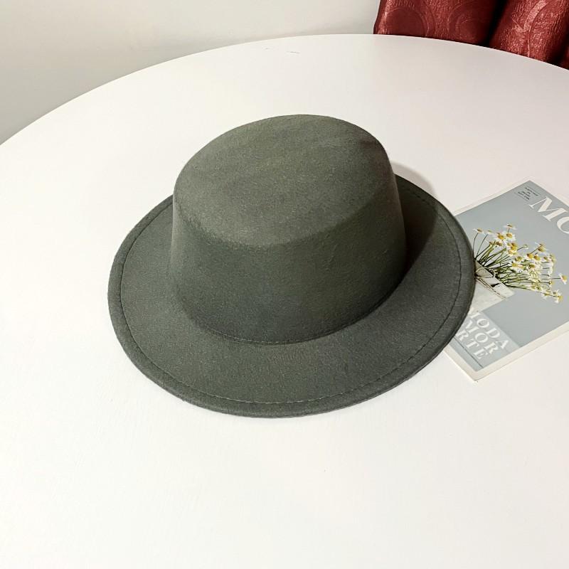 British Black Woolen Hat Men's Fashion Trendy Casual Versatile Stage Hat Men's Performance Flat Top Hat Women