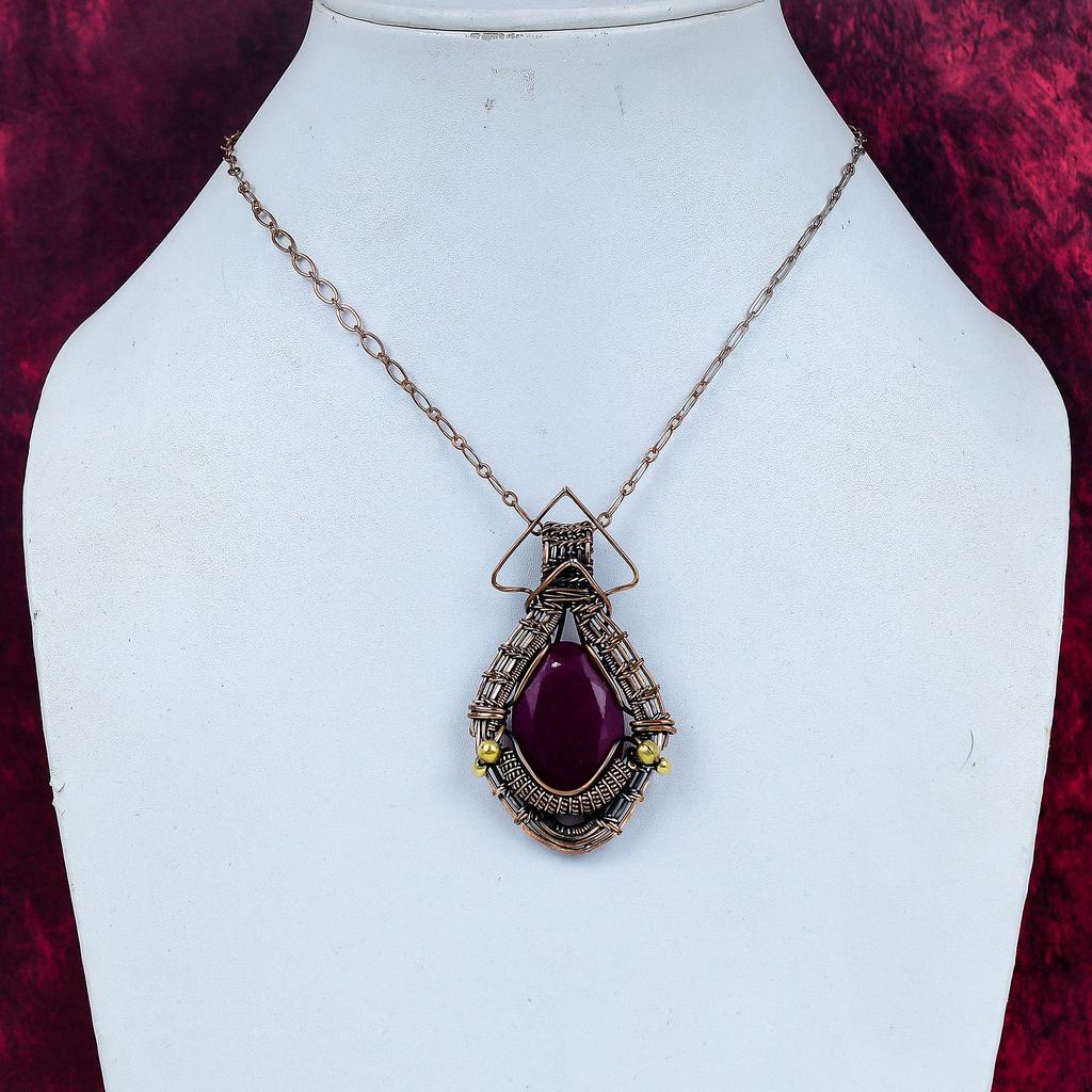 Faceted Kashmir Ruby Pendant Dainty Gemstone Pendant Copper Wire Wrapped Jewelry