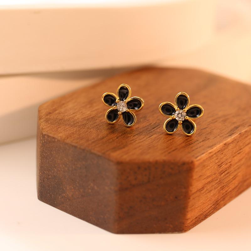 Epoxy Mini Flower Earrings Small Fresh French Retro Hong Kong Style New Earrings Earrings