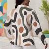 Women Plus Size Collared Neck Long Sleeve Geometric Printed Button Front Curved Hem Shirt