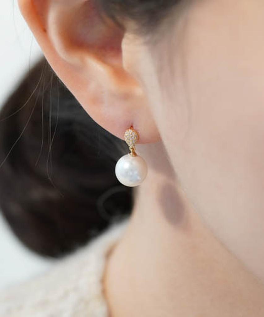 Alleun Silver 925 Cubic Teardrop Pearl Earrings Bold Mini
