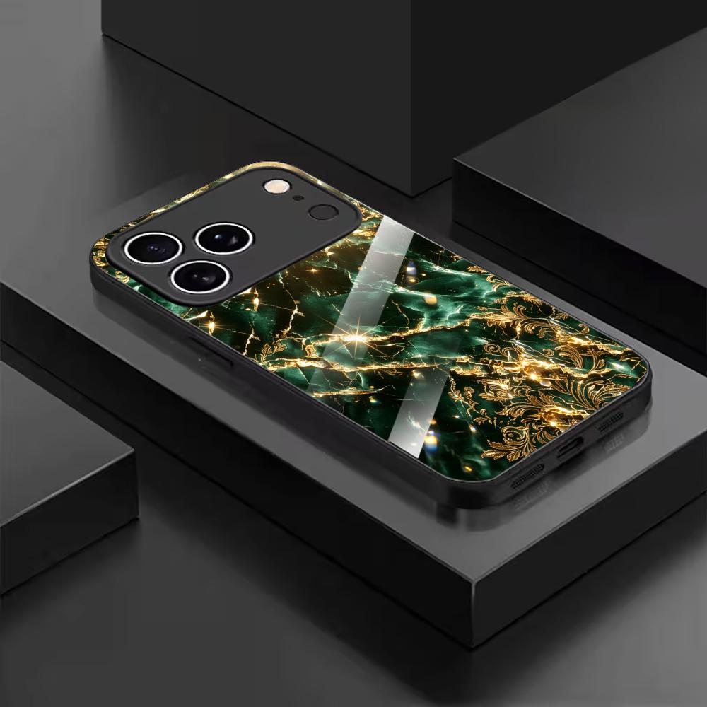 Greenish gold exquisite phone case for funda iphone for iphone 17 pro max cover glass for iPhone 17 16 15 14 13 12pm Pro Plus