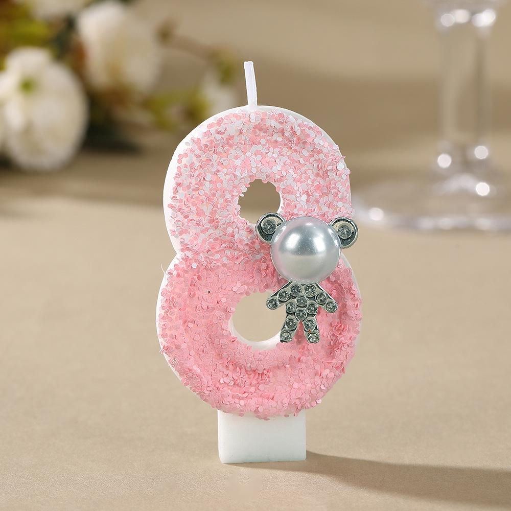 Pearl Teddy Bear Number Candles for Birthday Party Decoration - Handmade DIY Creative Candles.