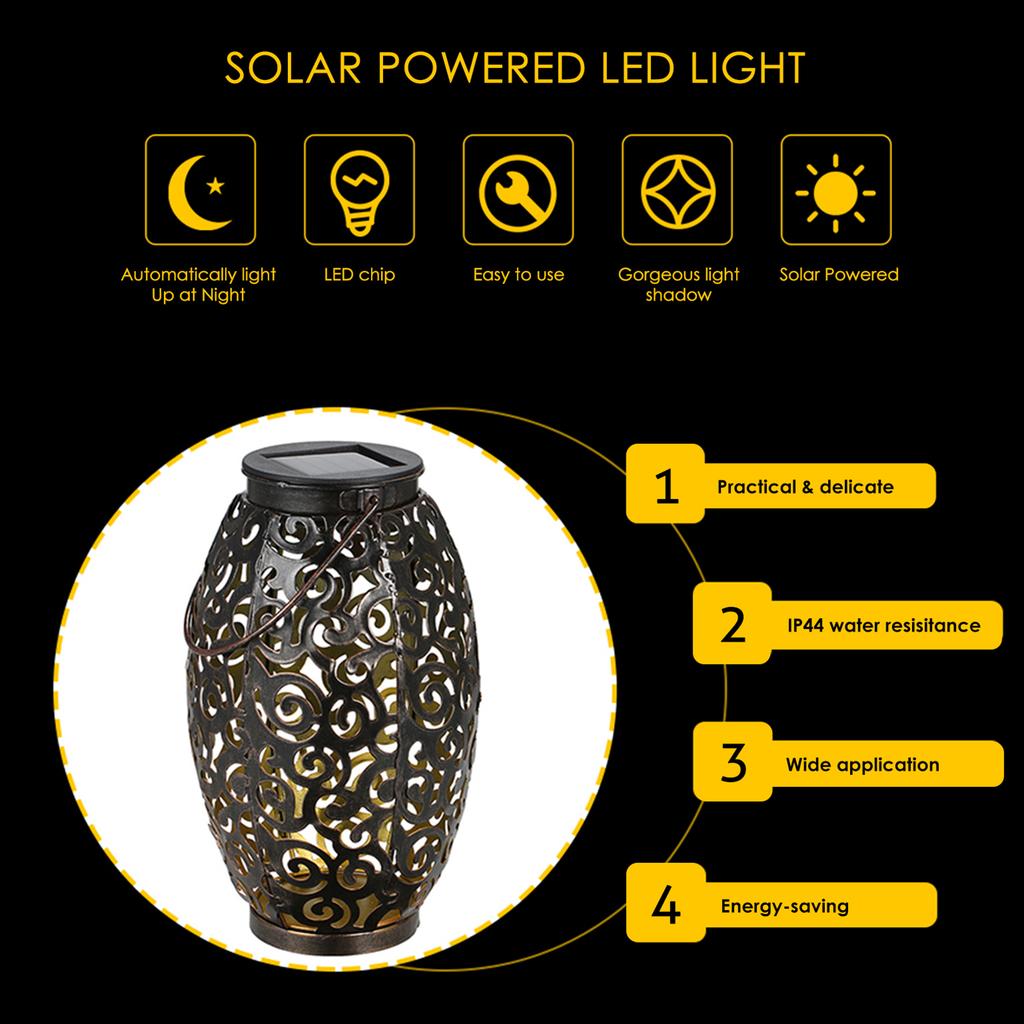 Solar Power Energy LED Lantern Light Outdoor Hanging Lamp IP44 Water Resistance for Patio Garden Courtyard Pathway