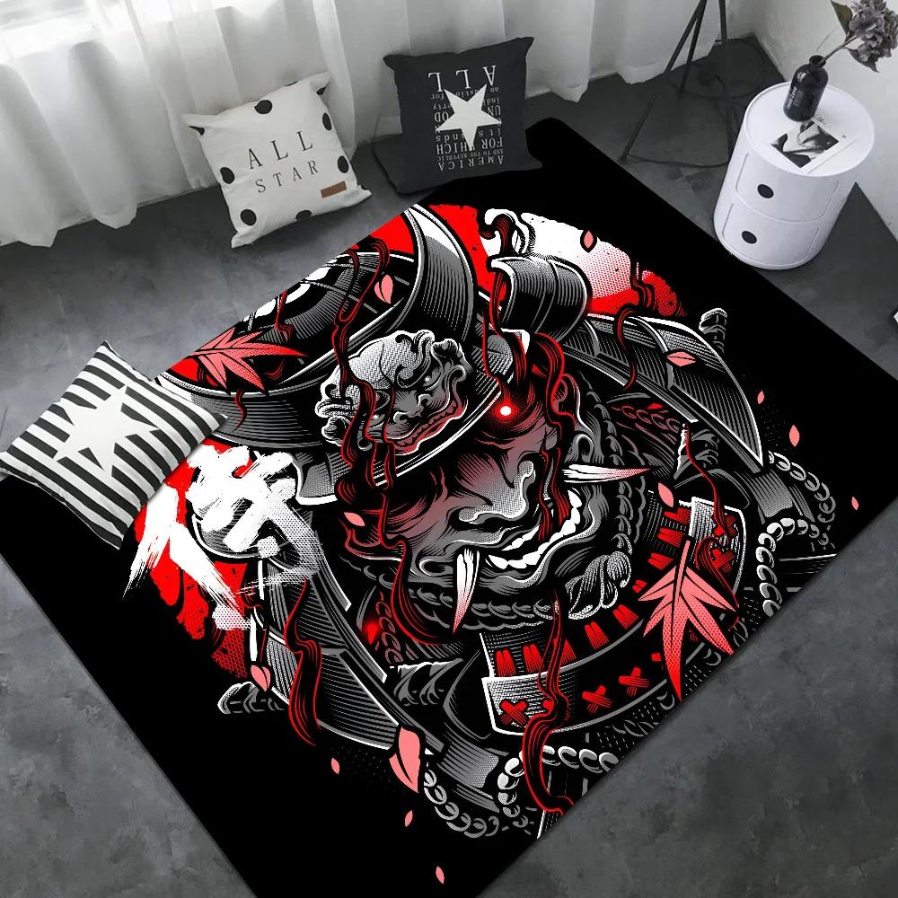 Japanese Oni Hannya Samurai Long Rugs Kids Room Bedroom Decoration Balcony Anti-Slip Doormat Living Room Alfombra