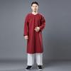 Men's Mid-Length Hanfu Robe: Autumn Edition, Round Neck, Diagonal Placket, Solid Color, Ramie Fabric, Long Sleeve, Chinese Style