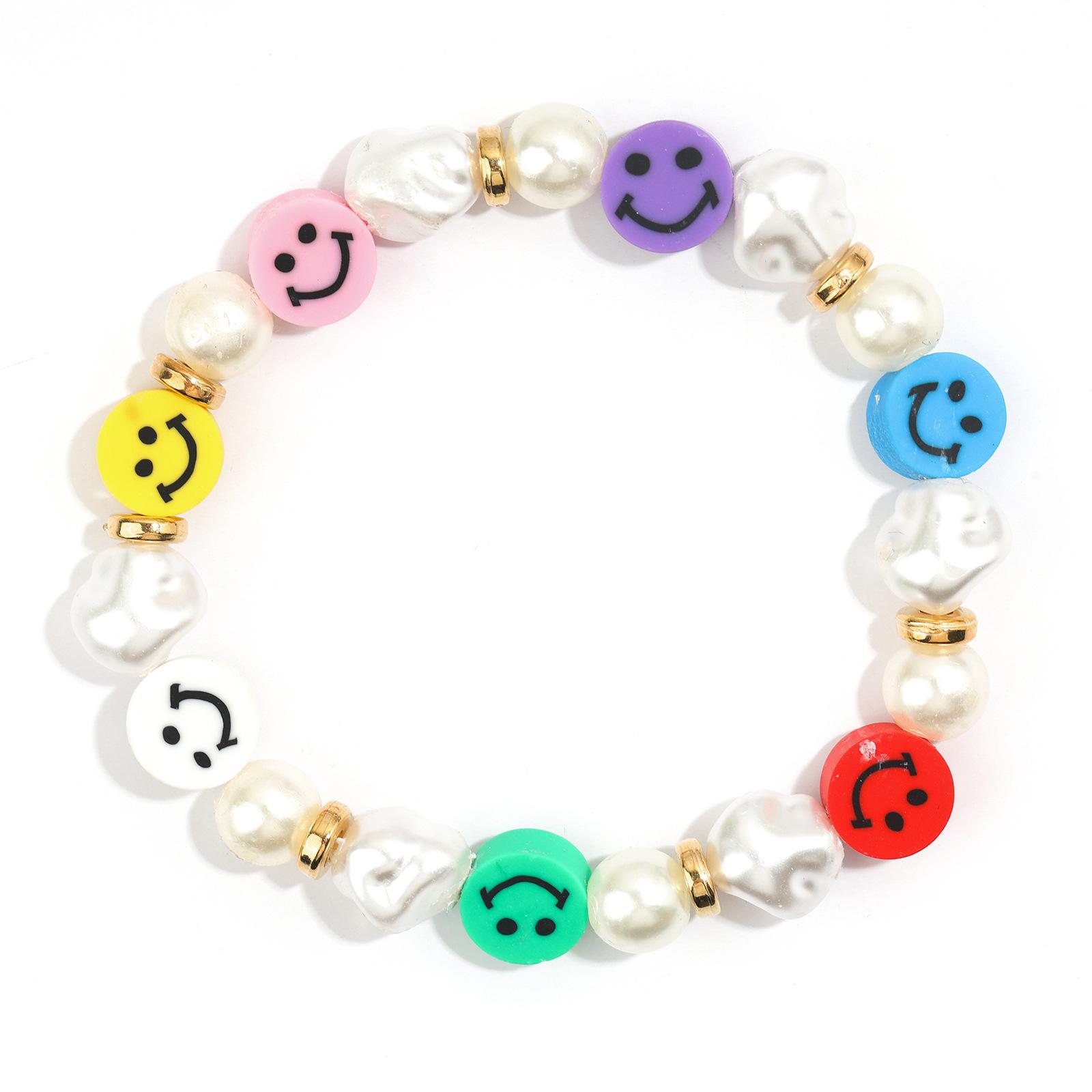 Special-shaped baroque bracelet with pearl gold spacer colorful smiley face beaded special-shaped baroque smiley face bracelet