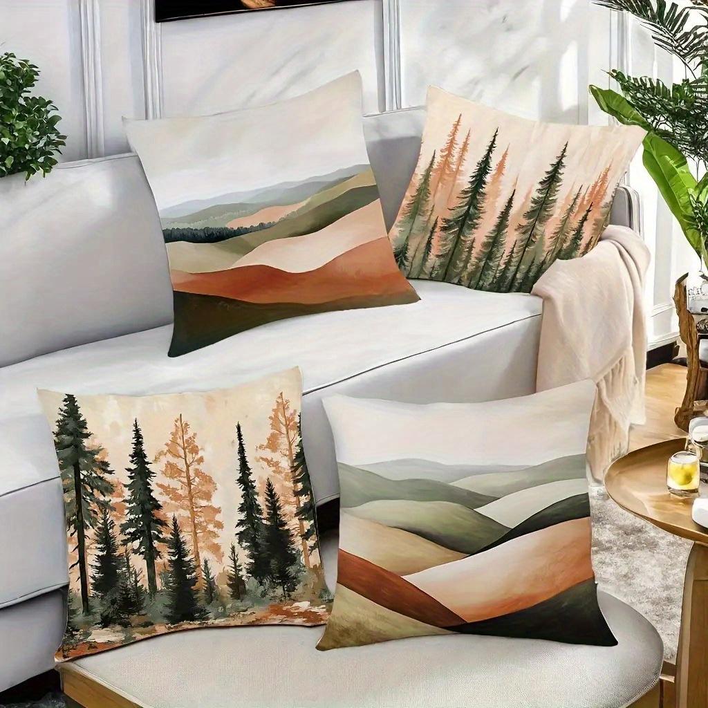 Pulse And Pine Tree Pattern Digital Printing Pillow Cover Short Plush Suitable Living Rooms Bedrooms Sofas Throw Cushion Cover