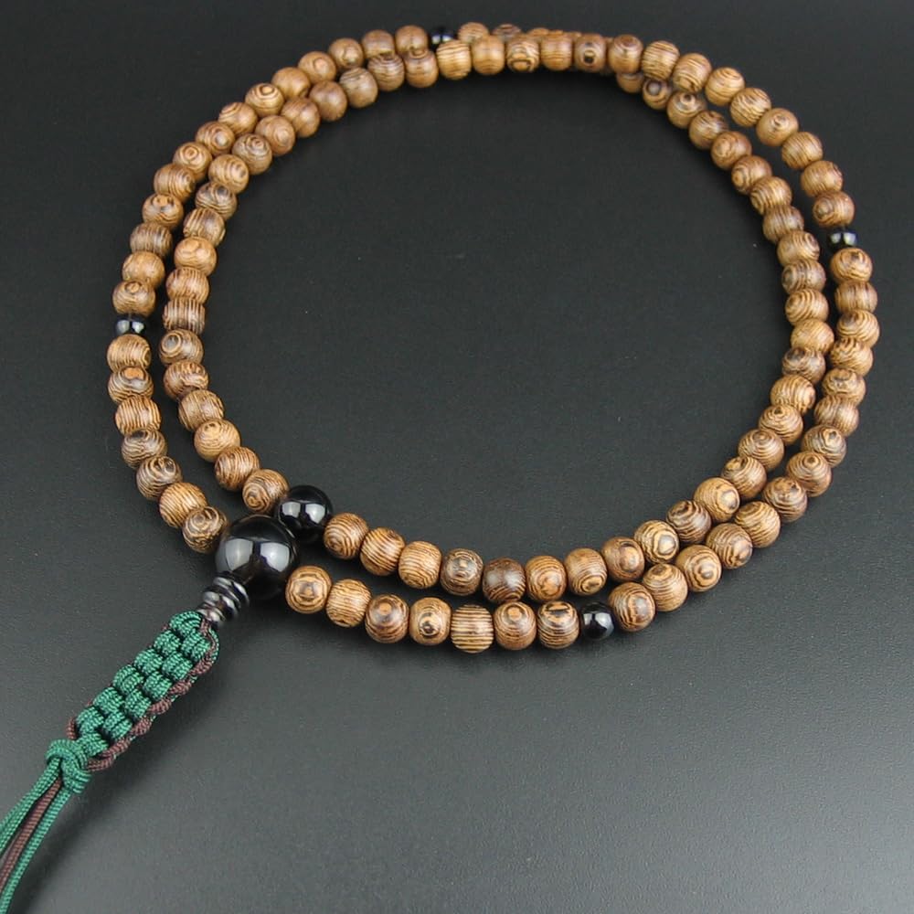 [WONDERFUL LOTUS] Rinzai Zen Buddhist Prayer Beads for Men, 108 Beads, 108 Beads, Double-Ringed Prayer Beads, Natural Stone, Brown Quartz, Gift, for
