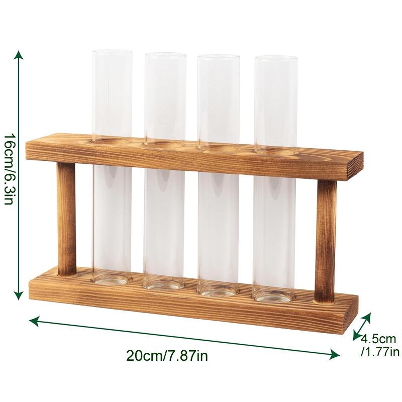 Modern Nordic Wooden Frame Hydroponic Test Tube Vase Hydroponic Green Plant Container Creative Crafts Decoration for Home Office