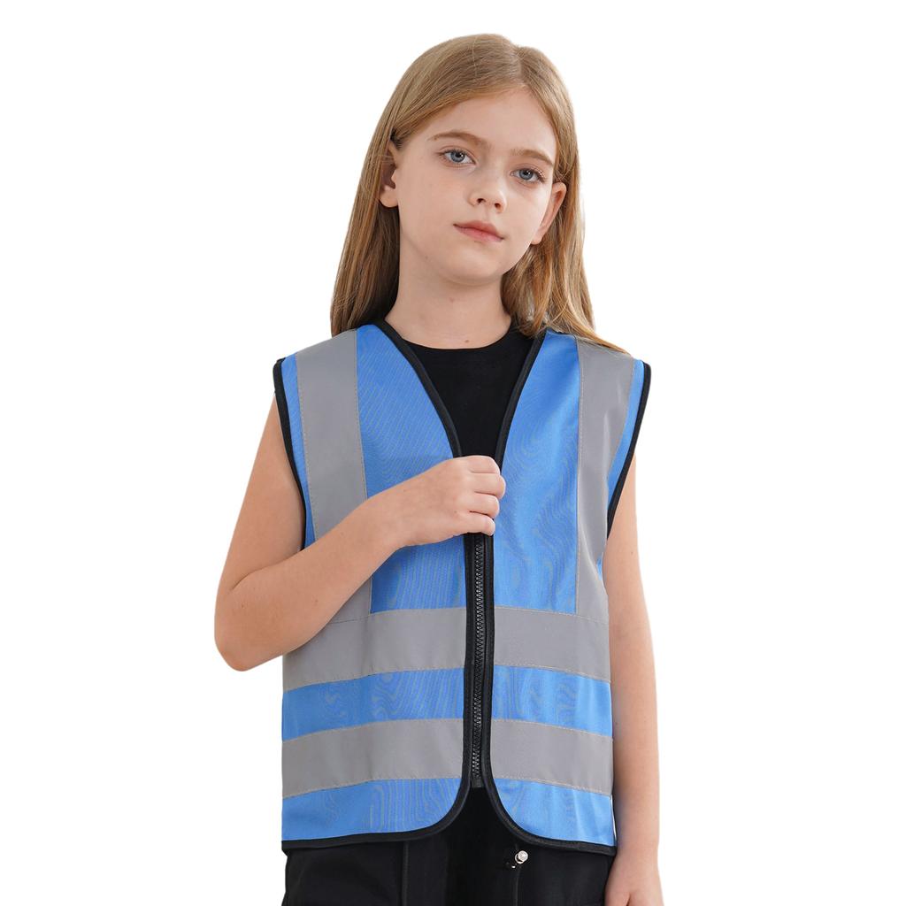 Unisex Kids Safety Vest Sleeveless Zipper Front High Visibility Reflective Design Volunteer Activities