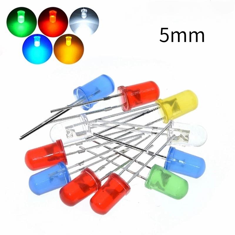 Lysemitterende dioder 5 farger elektroniske komponenter 3 mm LED / 5 mm LED assorterte farger DIY LED lysdioder sett