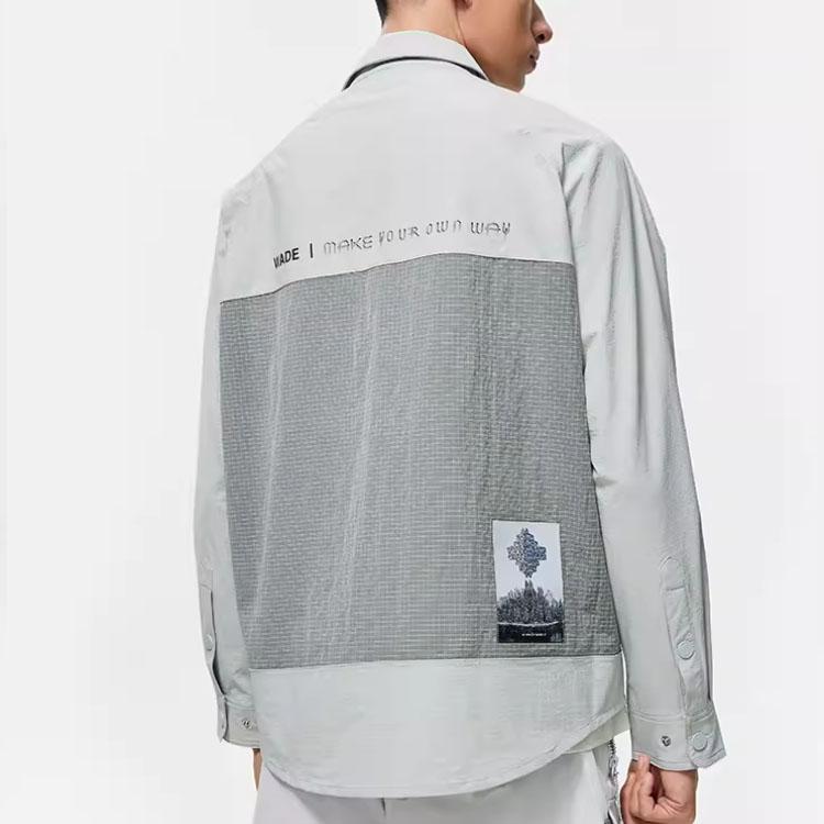 Li Ning X Cyril Artist Collaboration Series Letter Print Polo Loose Long Sleeve Sports Jacket Men Jacket River-Stone-Gray AFDT769-3