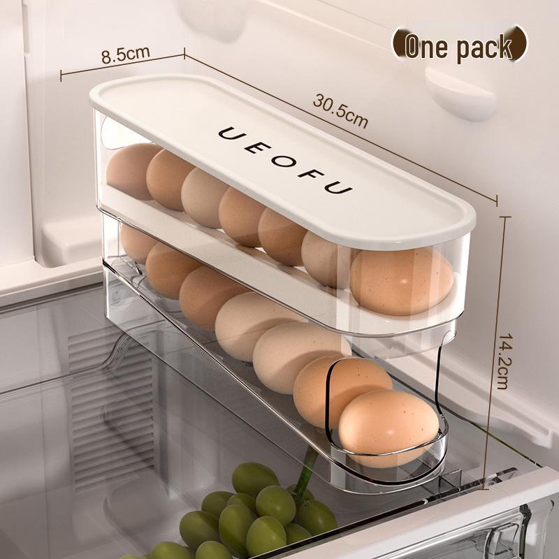

Выдвижная двухъярусная стойка для хранения яиц на дверь холодильника Double-layer Egg Roller Box кремовый