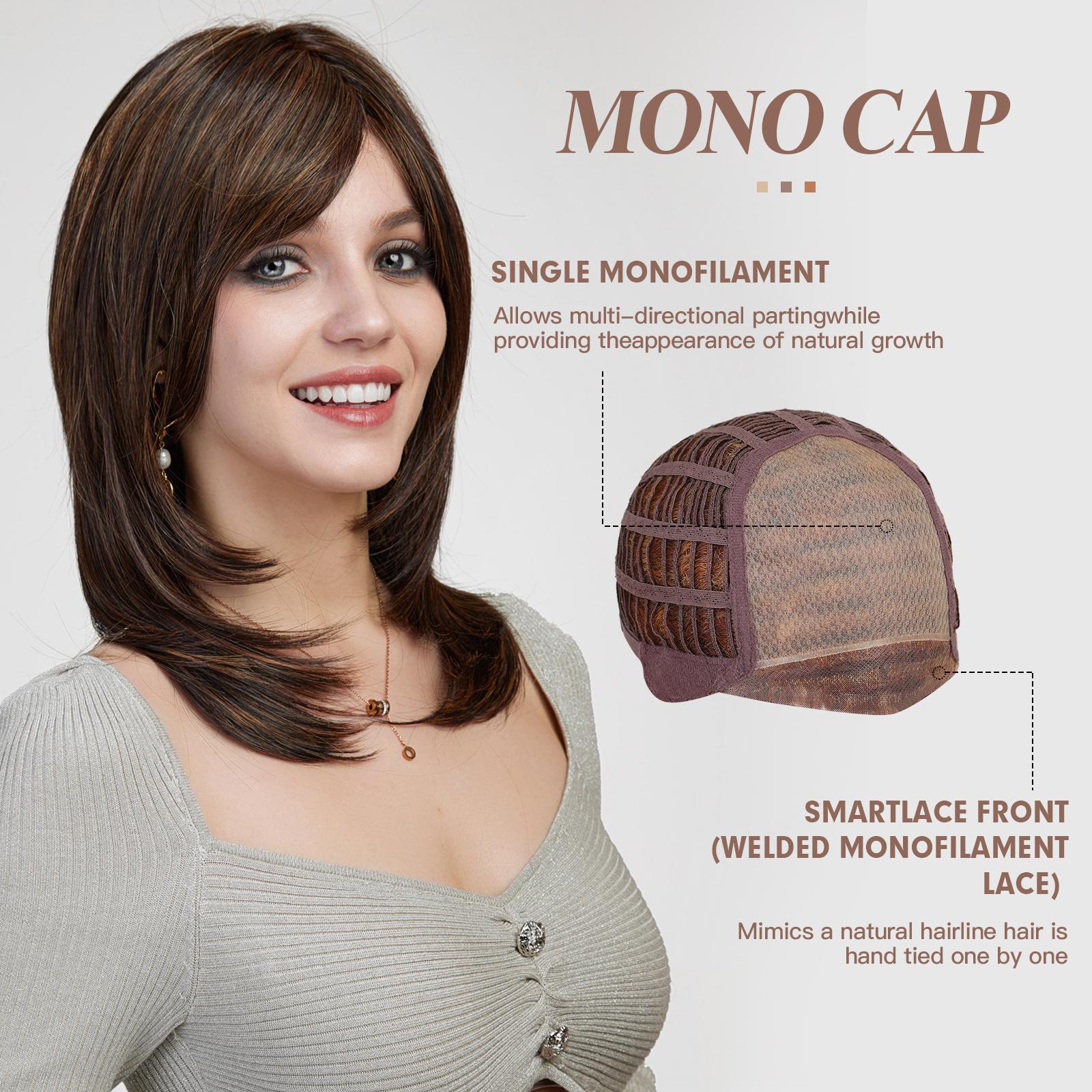 

HAICUBE Коричневе світле людське волосся Futura Перуки середньої довжини з прямим волоссям Перука з мононитки для жінок Імпортні шовкові безклеєві волосся