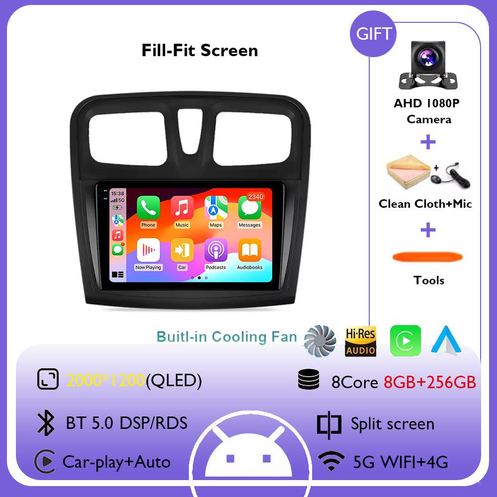 Android 14 Wireless Carplay Auto Car Radio Multimedia Player for Renault Logan 2 Sandero 2 2012 - 2019 GPS Stereo Head Unit