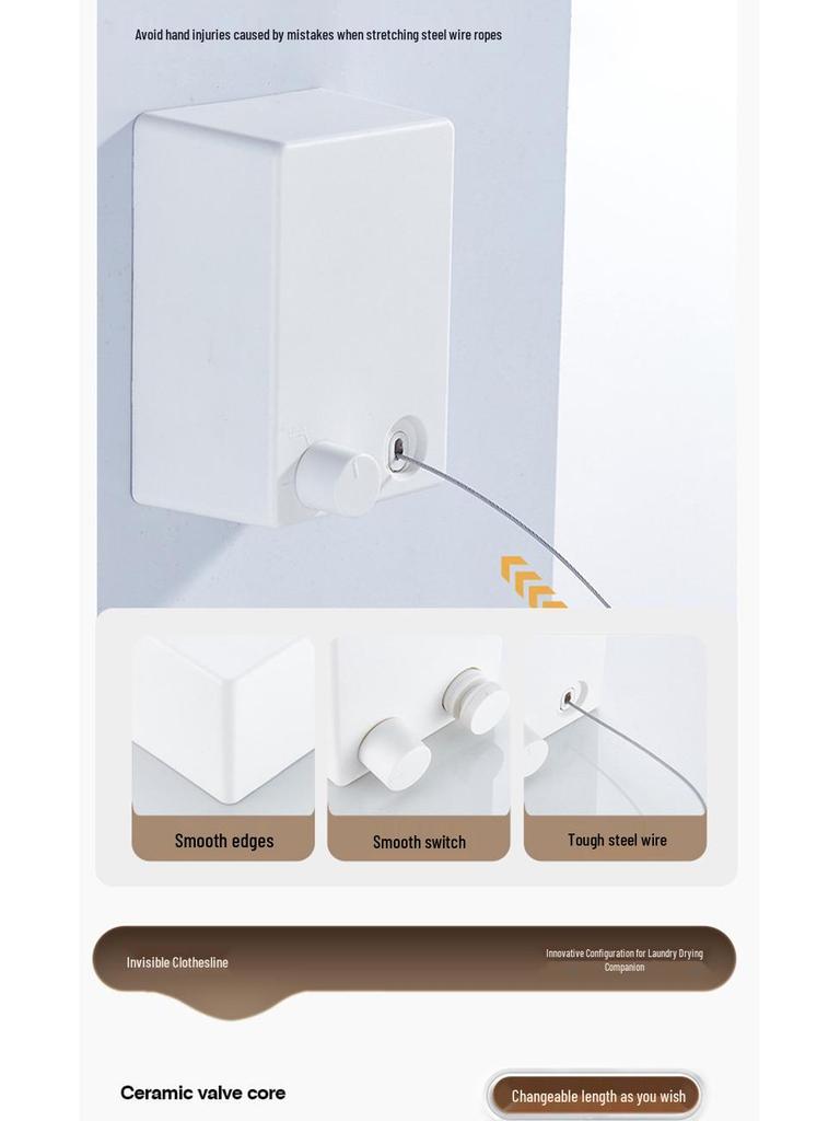 Retractable No-Drill Balcony Clothesline: Invisible Indoor/Bathroom Drying Rack with Steel Wire Rope.