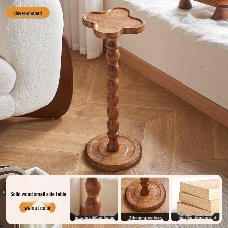 Retro Solid Wood Mini Coffee Table & Movable Side Table with Storage